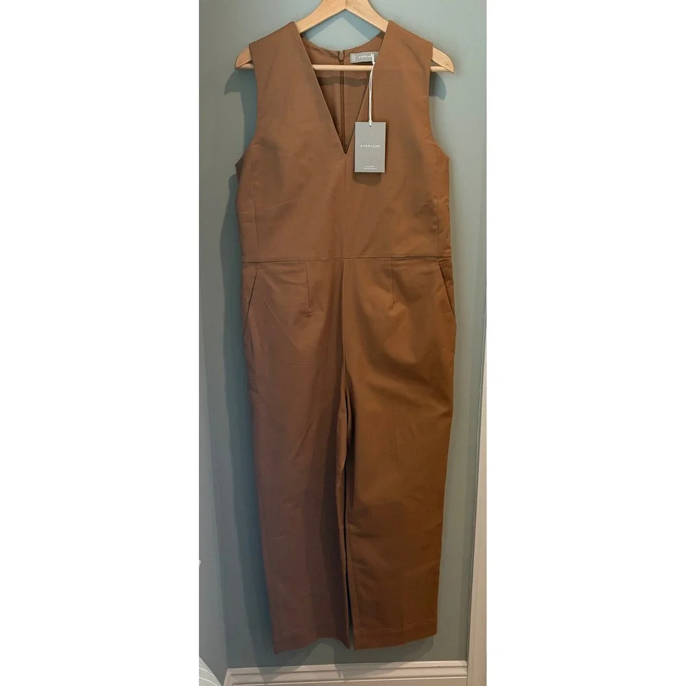 Everlane Italian GoWeave V-Neck Sleeveless Jumpsuit‎ Brown Size 8 NWT